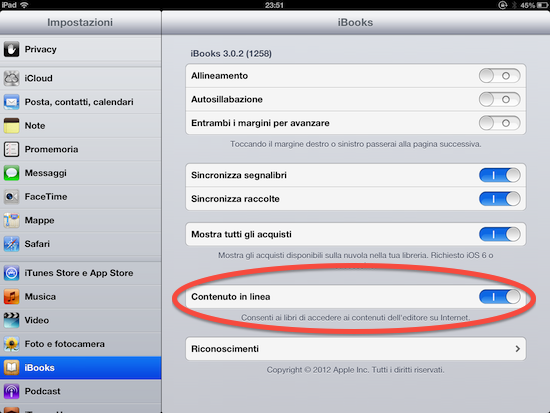 impostazioni di iBooks